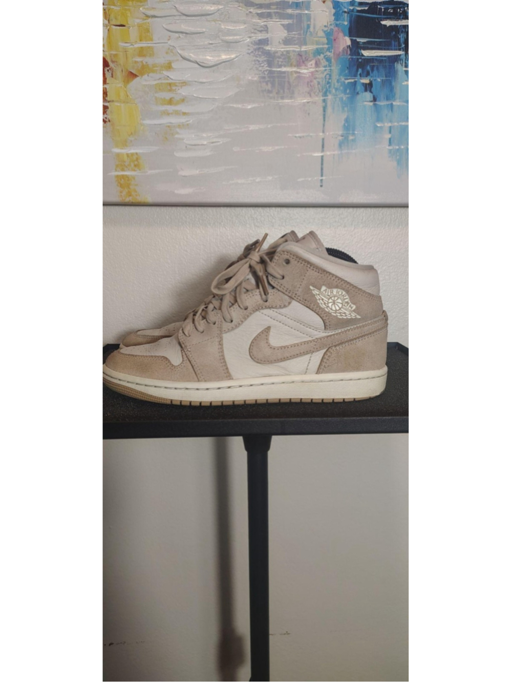 Nike Air Jordan 1 Mid Shoes Womens Size 7 Beige Colorblock Sneakers FJ3448-200